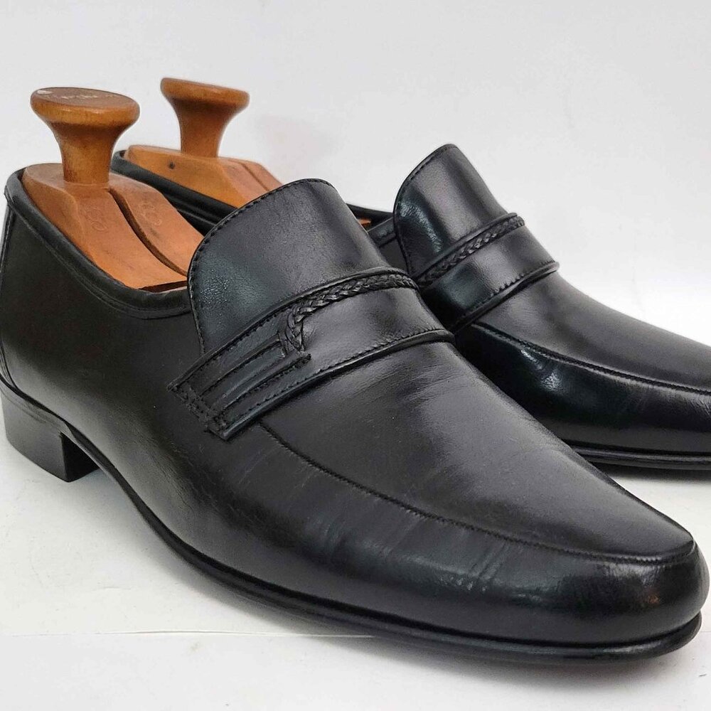 Vintage Bruno Magli Italian Loafers Black Leather Men's 8.5 M NEAR MINT